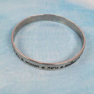 Silver Tone Woman Multilingual Engraved Bangle Bracelet Inspirational Jewelry